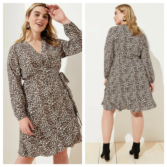 🥰Pretty LOFT Plus Leopard Print Ruffle Wrap Dress🥰 - Picture 1 of 3